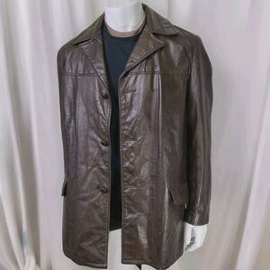 VTG Sears Leather Shop Car Coat Removable Faux Fur Lining Brown Men's 40 Tall
